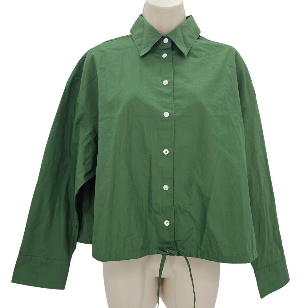 Madewell Womans size S Drawstring Long Sleeve Button Up Shirt Green NZ452 NEW